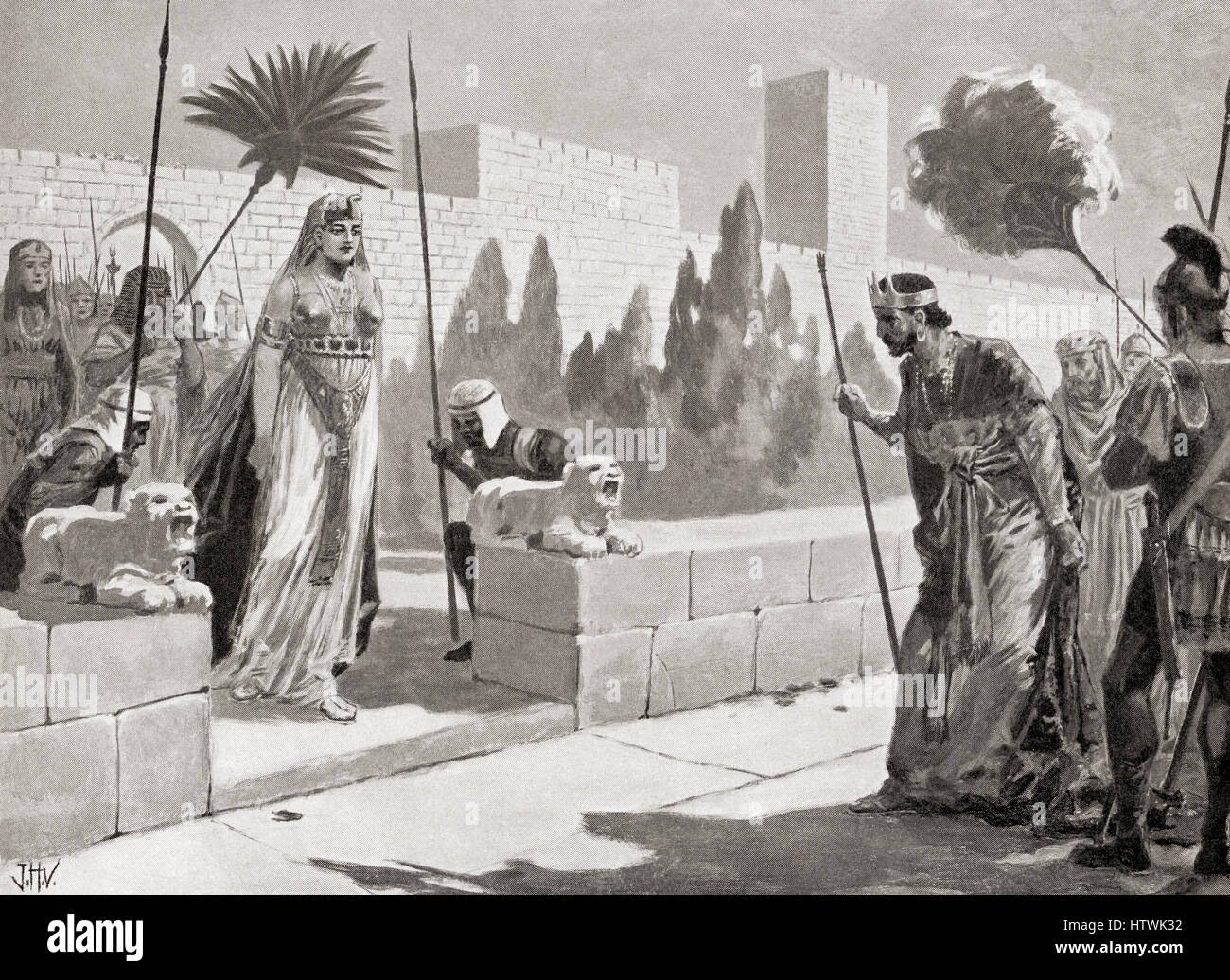 Visite di Cleopatra Erode a Gerusalemme, 33 A.C. Cleopatra VII Philopator, 69 - 30 BC. Attivo per ultimo dominatore dell'Egitto tolemaico. Erode, 74/73 A.C. - 4 BC, aka Erode il Grande Erode I. re della Giudea. Da Hutchinson nella storia delle nazioni, pubblicato 1915. Foto Stock