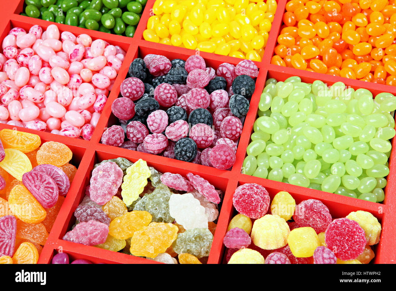 Caramelle colorate sullo sfondo. Foto Stock