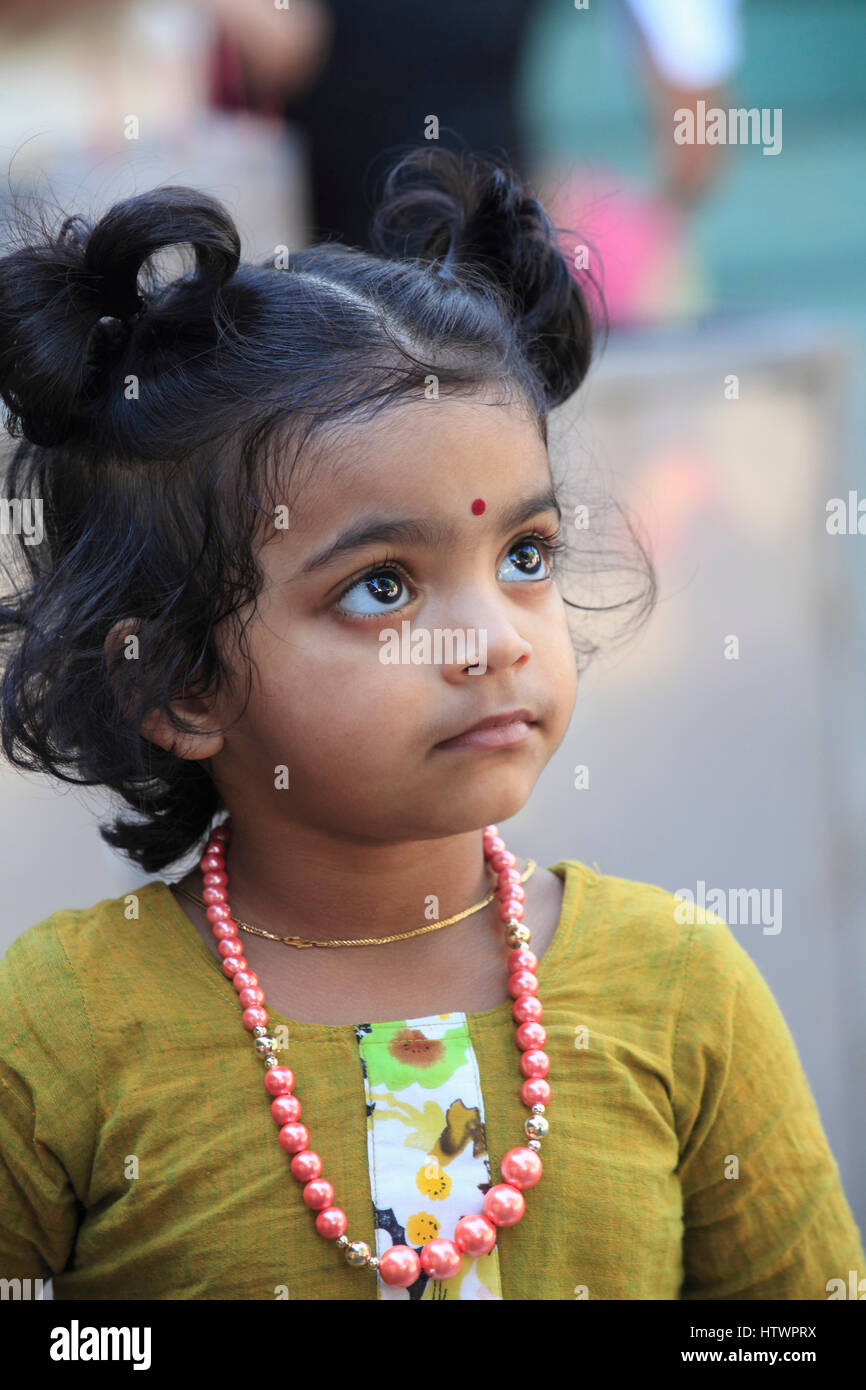 Malaysia, Penang, Thaipusam, festival indù, bambina, ritratto, Foto Stock