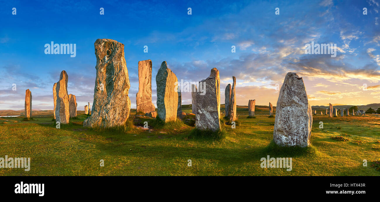 Callanish Stones, Tursachan Chalanais, neolitico pietre permanente, isola di Lewis, Ebridi Esterne, Scozia Foto Stock