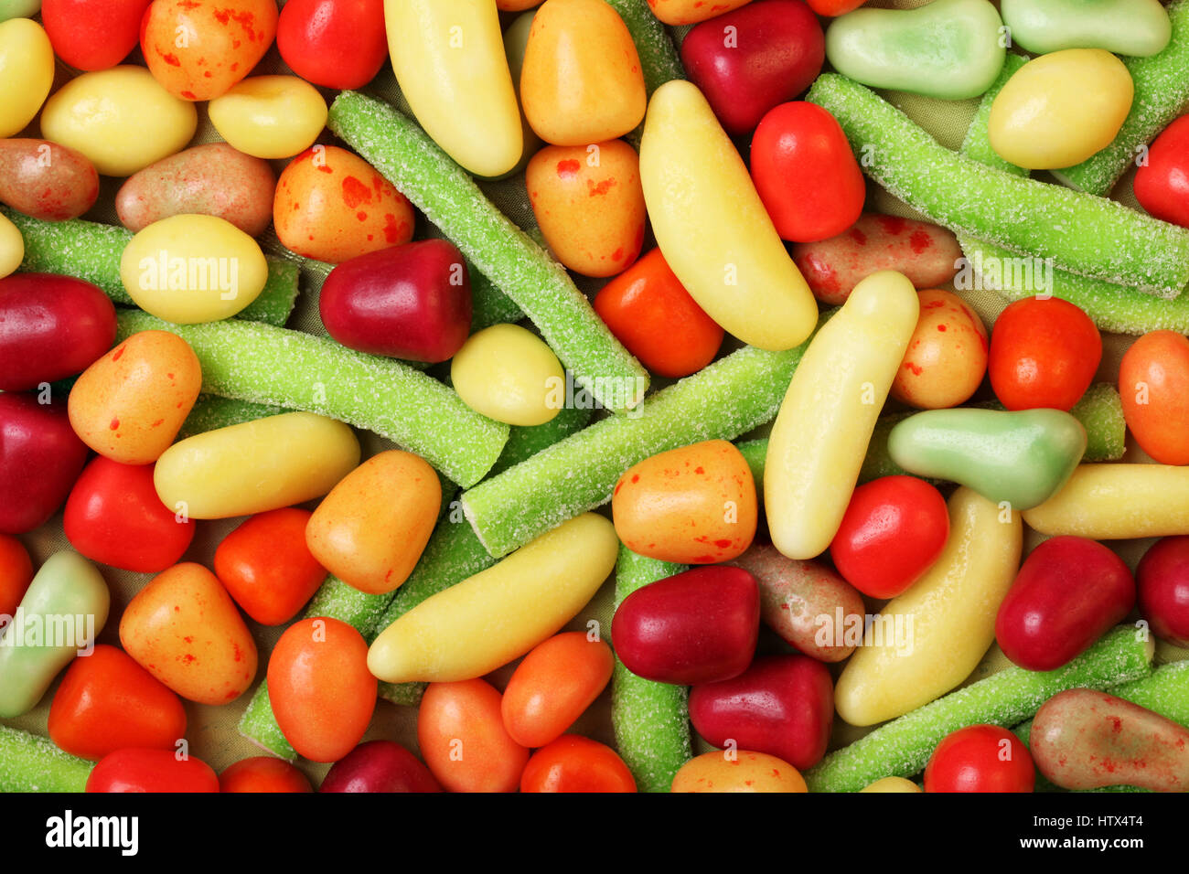 Immagine di sfondo di deliziose colorate caramelle gommose Foto Stock
