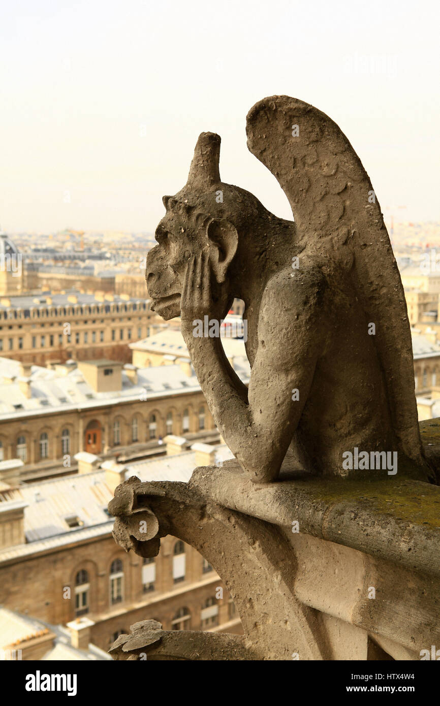 Gargoyle sul tetto della cattedrale di Notre Dame di Parigi, Francia Foto Stock
