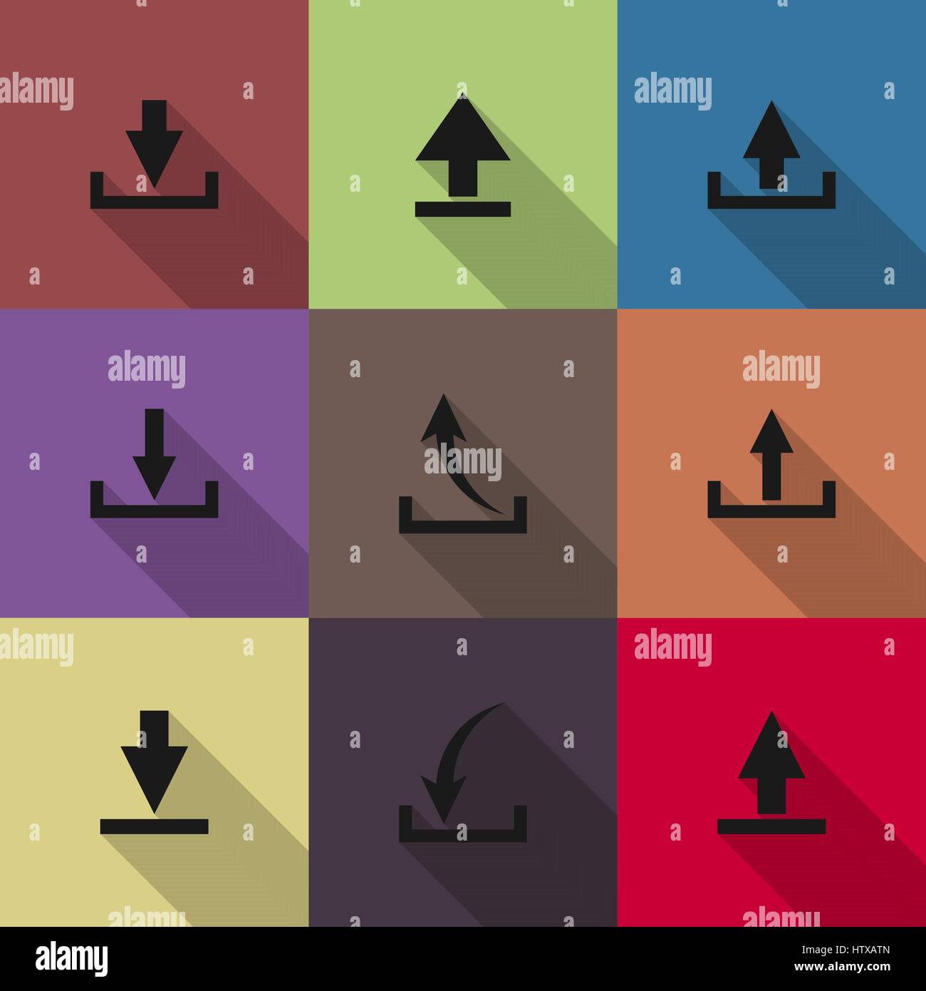 Le icone per il download con una diagonale lunga ombra, illustrazione vettoriale. Illustrazione Vettoriale