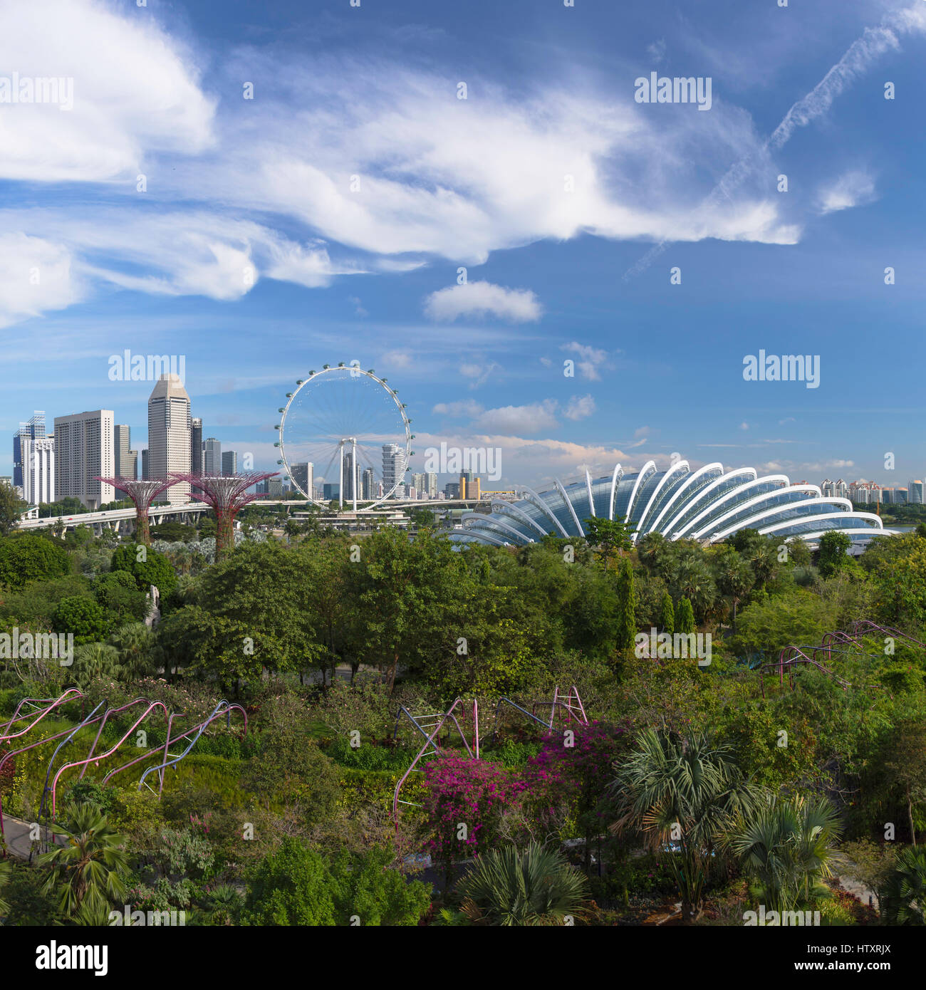 Giardini dalla baia e il Singapore Flyer, Singapore Foto Stock