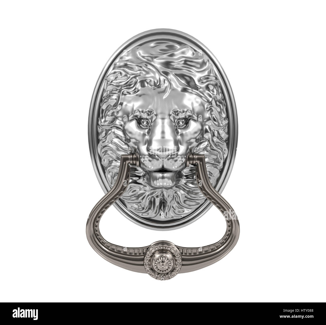 3D Argento porta lion respingente isolati su sfondo bianco Foto Stock