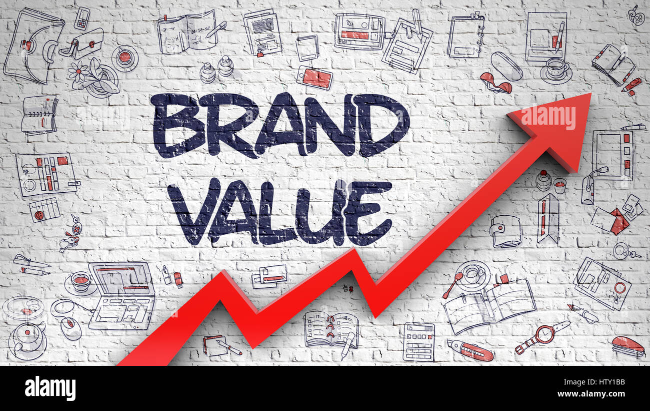Il valore del brand disegnato su un muro di mattoni. Foto Stock