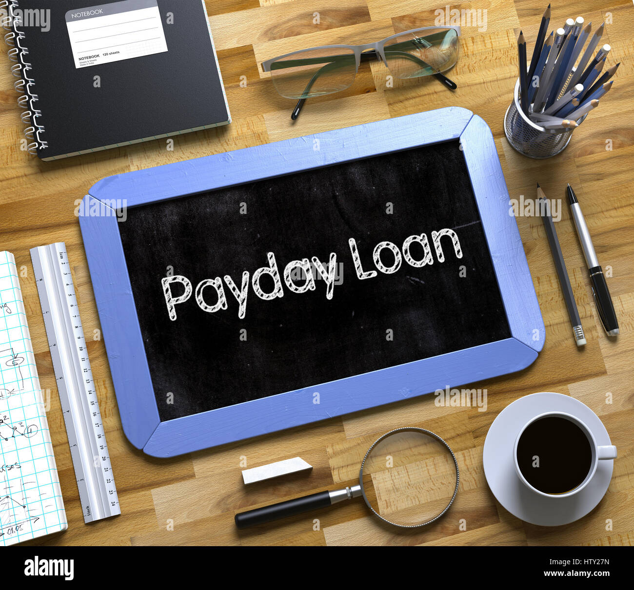 Payday Loan manoscritta su piccola lavagna. 3d. Foto Stock