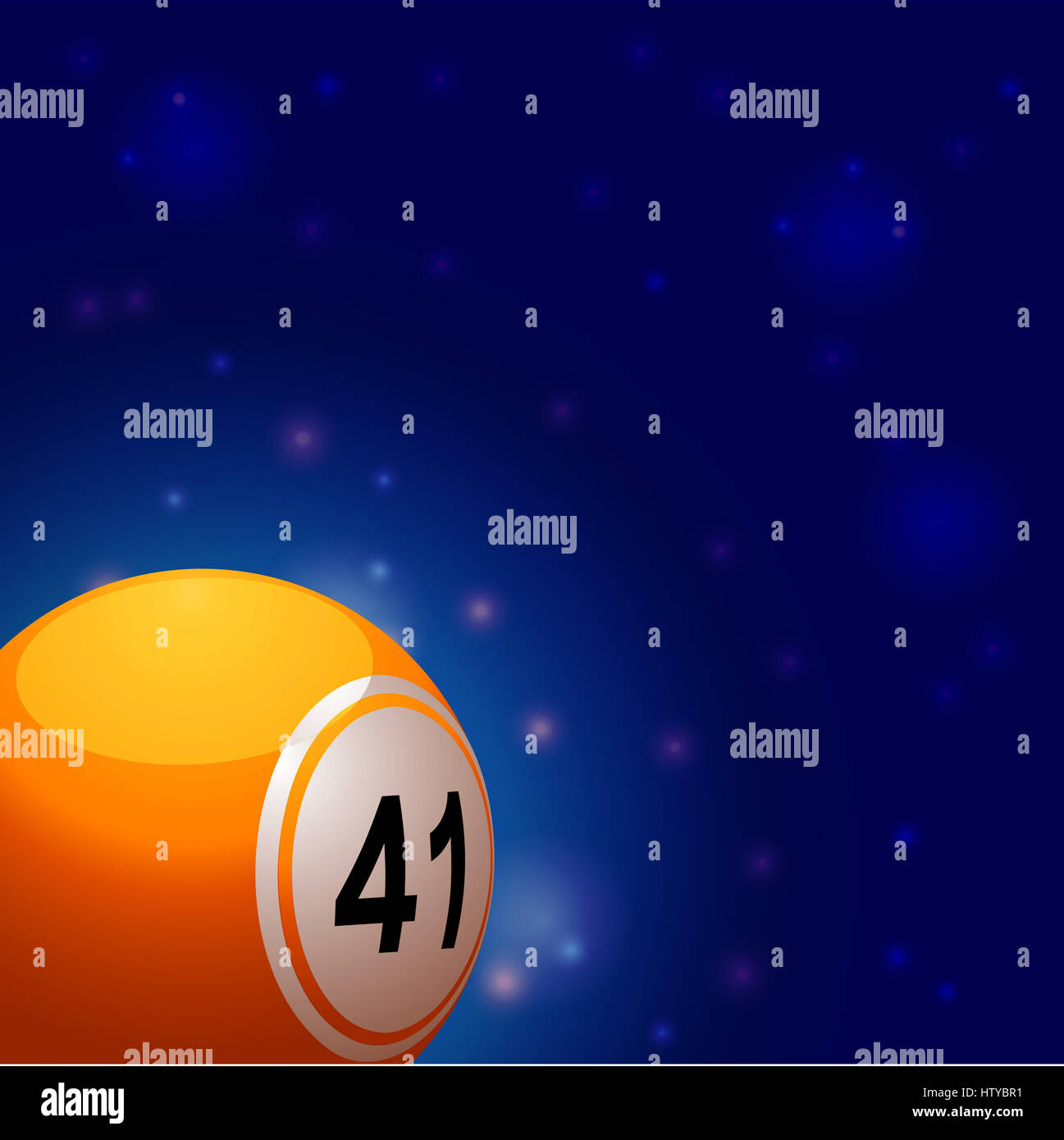 3D illustrazione del Bingo giallo palla su Blu brillante sullo sfondo dello spazio Foto Stock