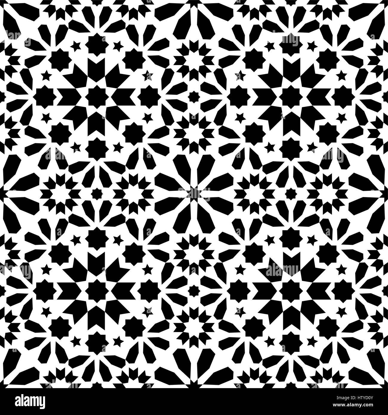 Geometrica pattern senza giunture, piastrelle marocchine design nero senza giunture Sfondo piastrelle Illustrazione Vettoriale