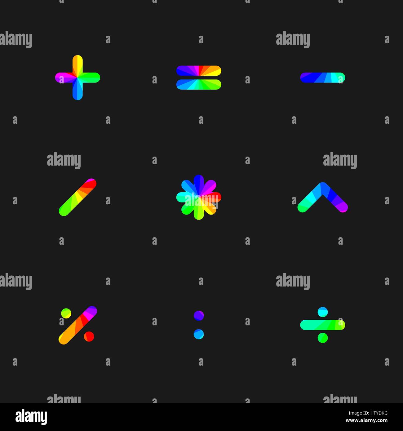 Rainbow i simboli di operazioni matematiche con angoli arrotondati, illustrazione vettoriale. Illustrazione Vettoriale