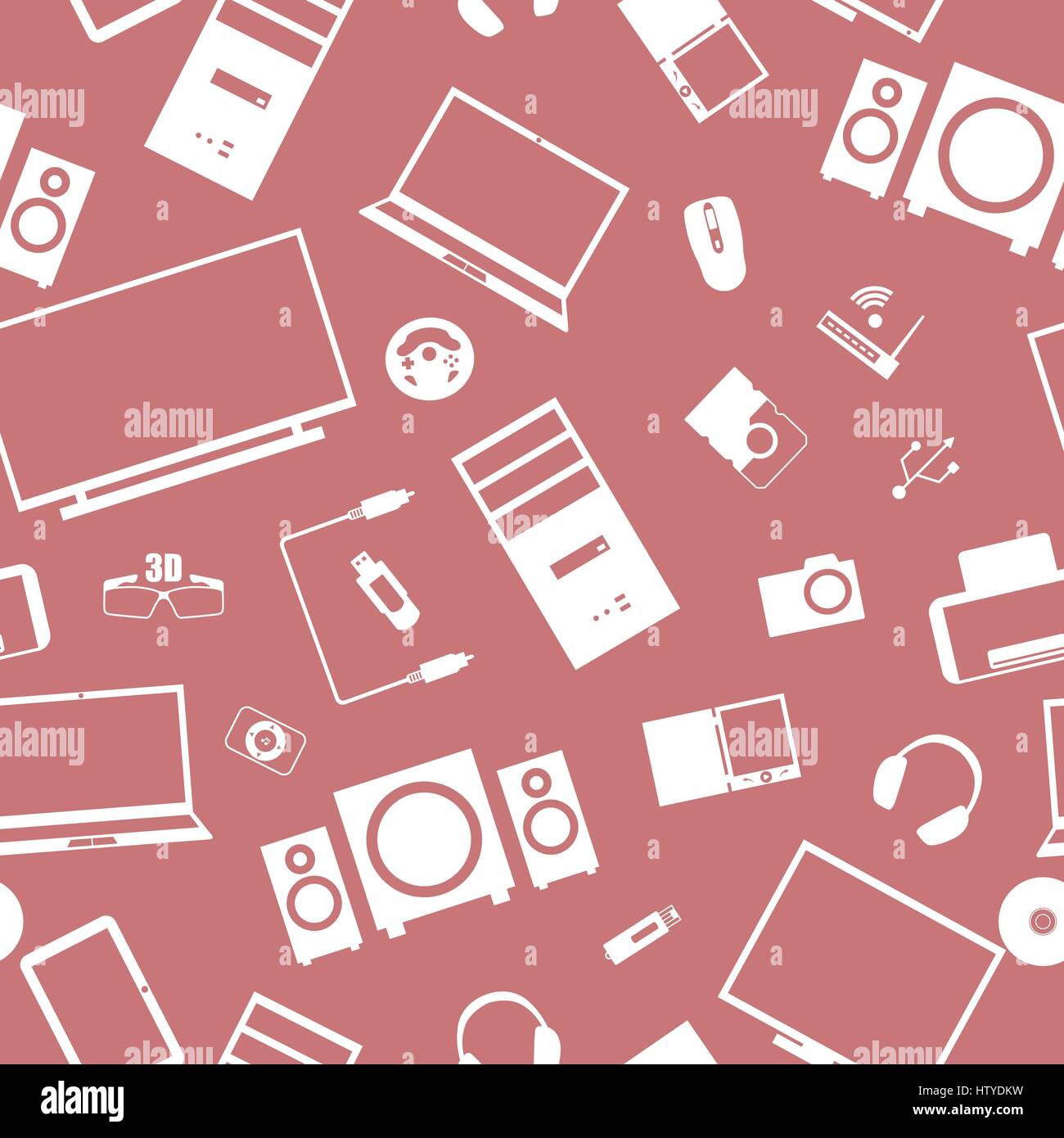 Sfondo senza soluzione di continuità da un insieme di dispositivi digitali e accessori per computer, illustrazione vettoriale. Illustrazione Vettoriale