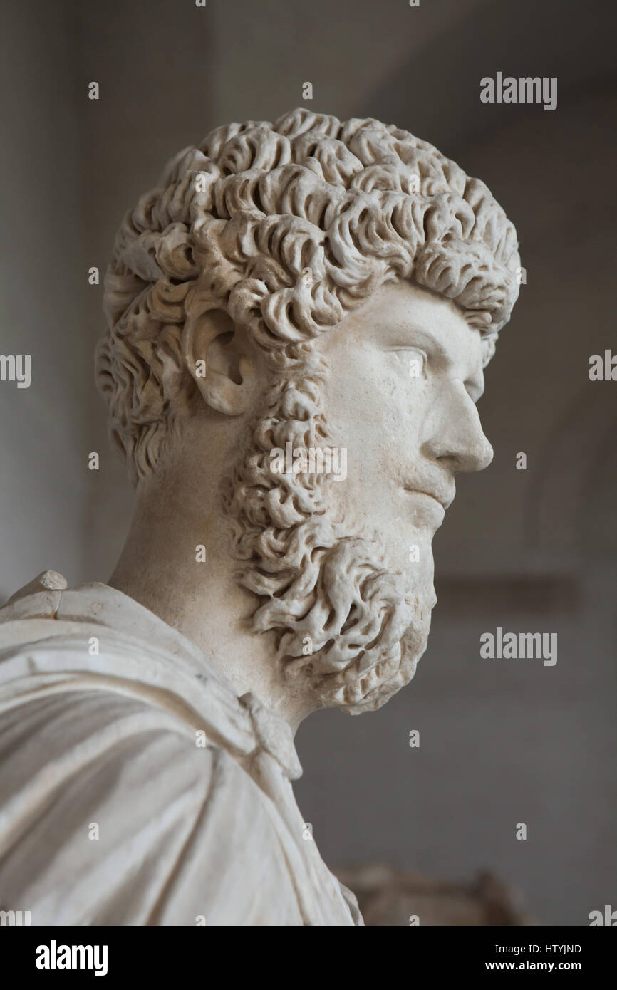 Imperatore romano Lucius Verus regni (161-169 AD), fratello adottivo di Marco Aurelio e il suo coregent. Busto in marmo sul display nella Glyptothek Museum di Monaco di Baviera, Germania. Foto Stock