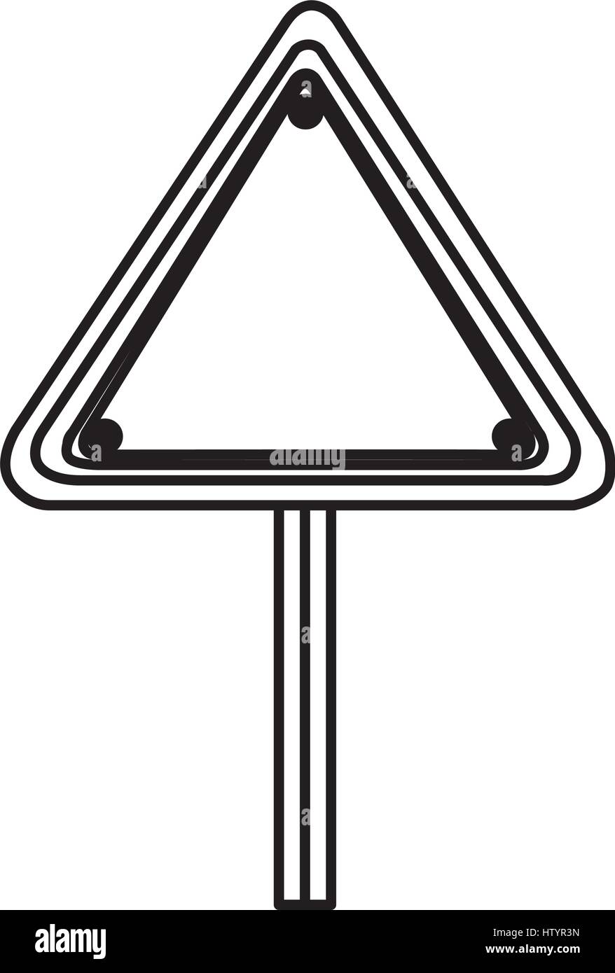 Silhouette a forma di triangolo segno del traffico con polo di base Illustrazione Vettoriale