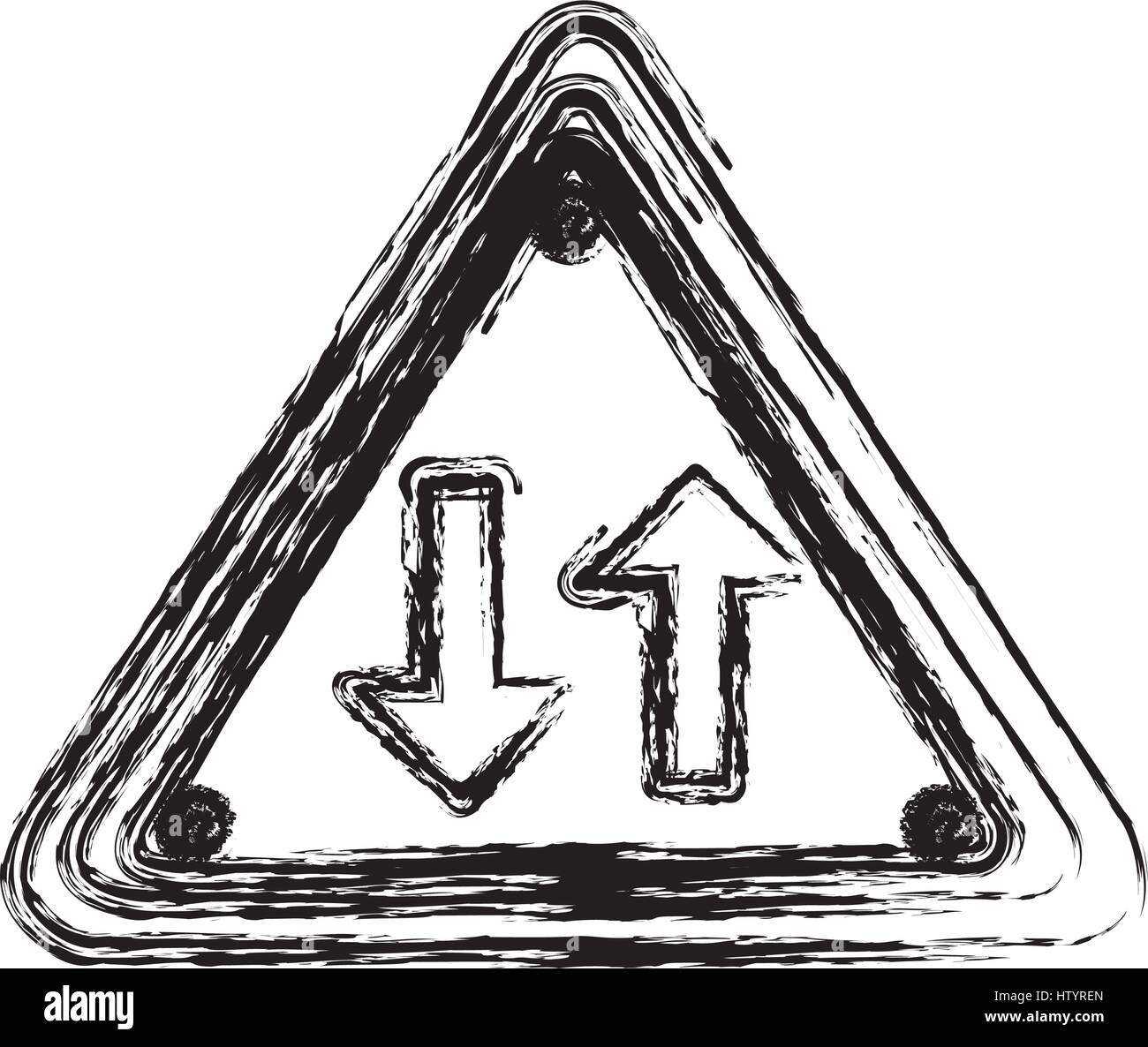 Silhouette sfocata forma triangolare telaio due modo segno di traffico Illustrazione Vettoriale