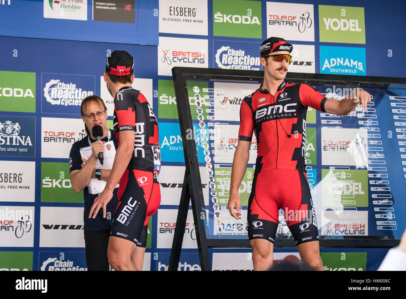 Taylor Phinney di Team BMC Racing allo stadio 4 del tour della Gran Bretagna 2016 in Denbigh Foto Stock