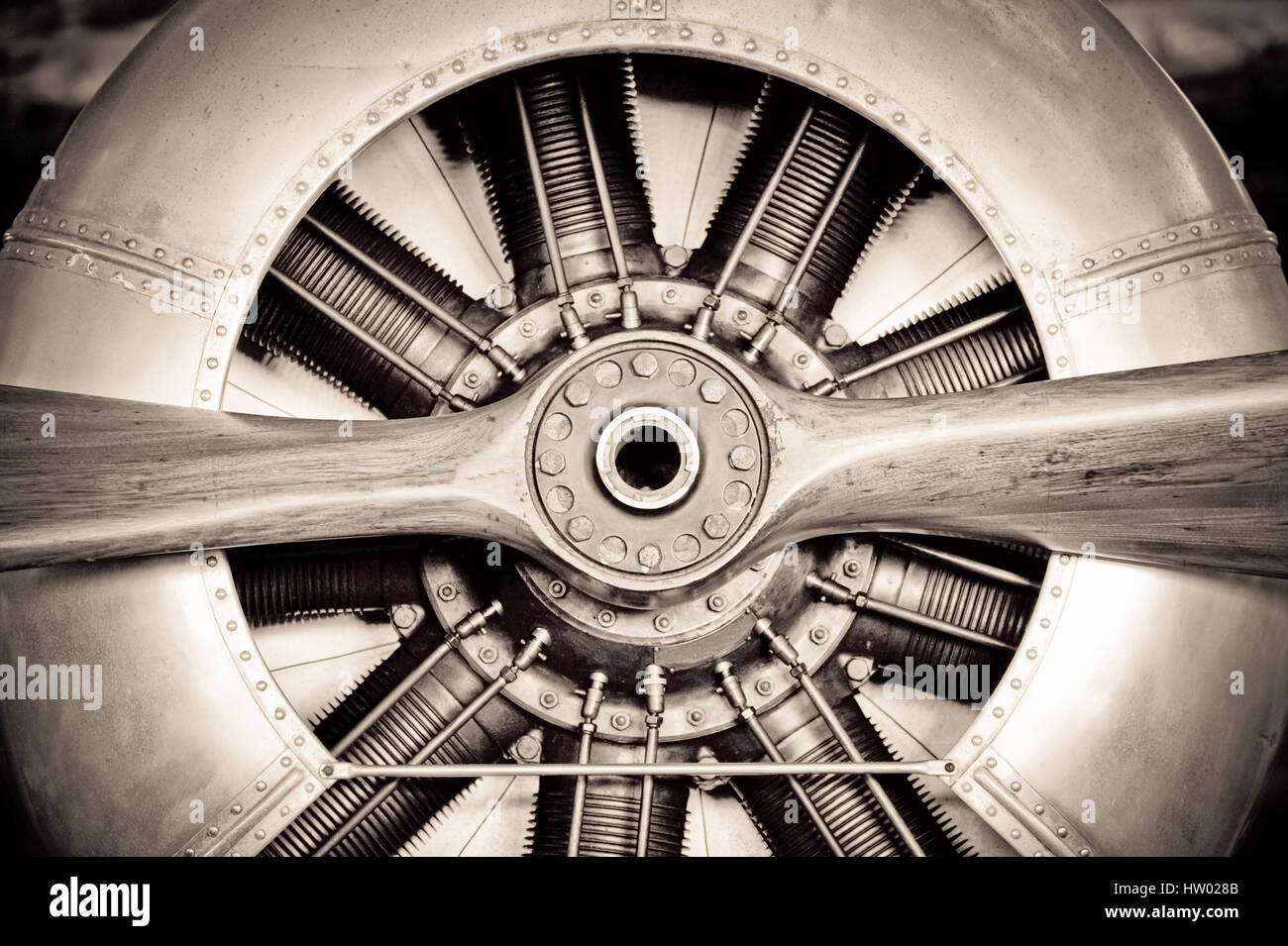 Elica di antiquariato motore aeronautico closeup Foto Stock
