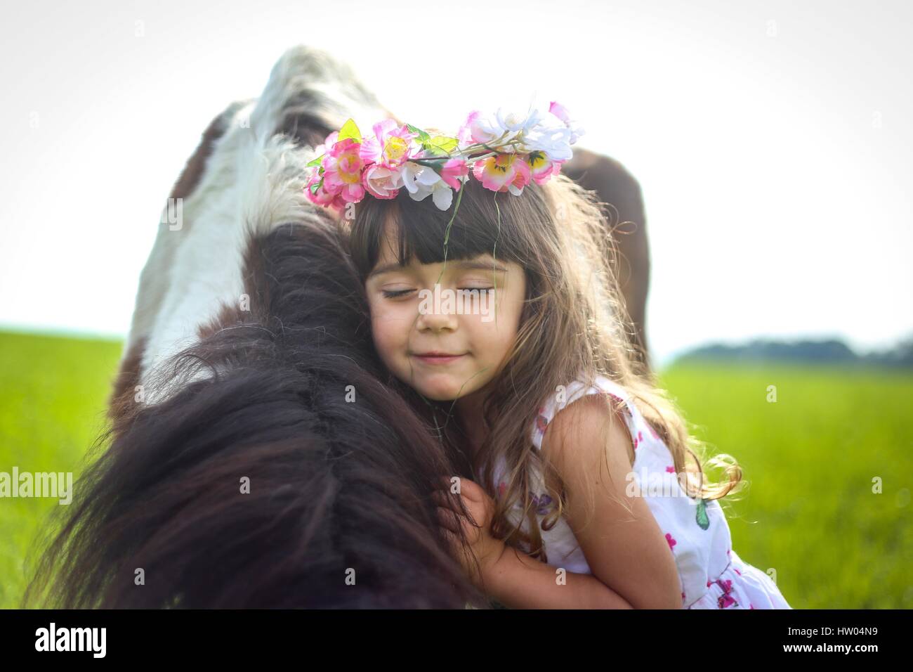 ragazza e Pony Foto Stock