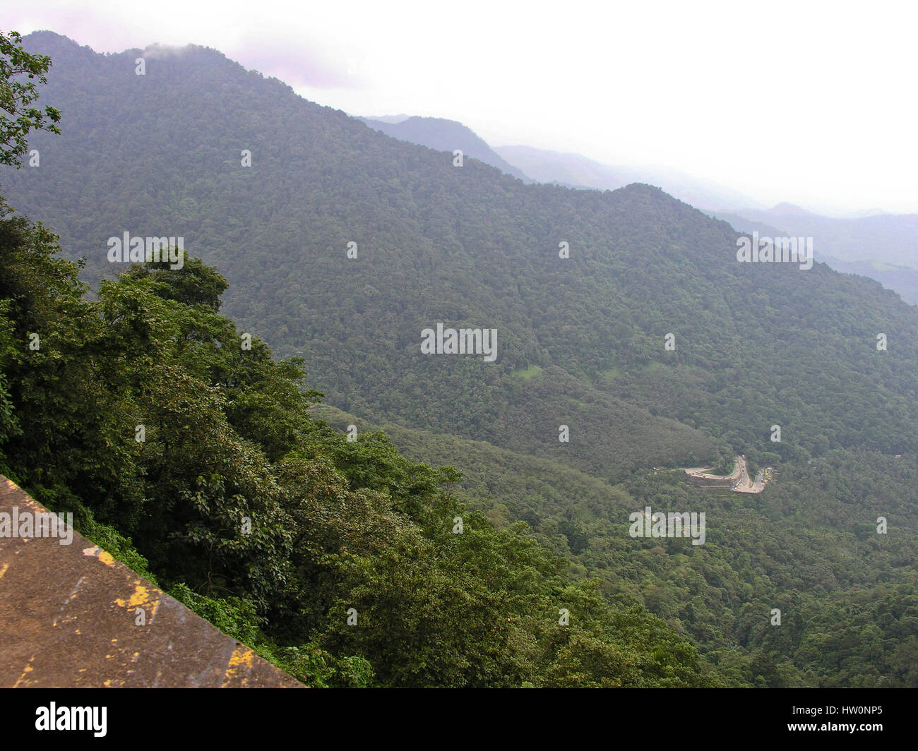 Winding Road sulla western ghat mountain range nel distretto di Wayanad, Kerala (Dio il proprio paese), India Foto Stock