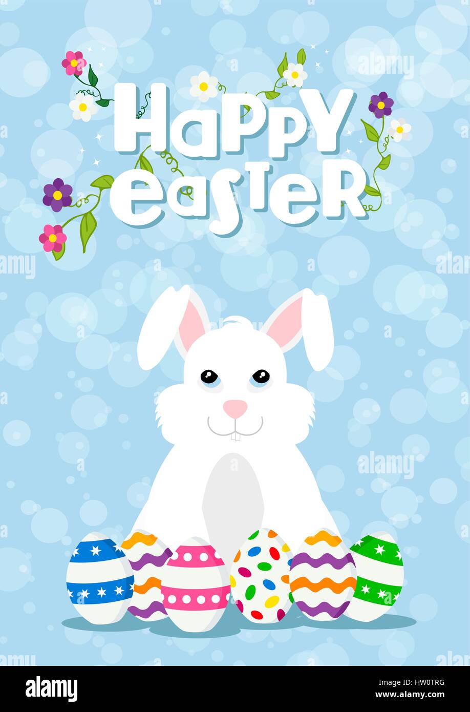 Felice Pasqua card illustrazione del coniglio con la raccolta delle uova. Holiday celebrazione la progettazione e la decorazione a molla. EPS10 vettore. Illustrazione Vettoriale