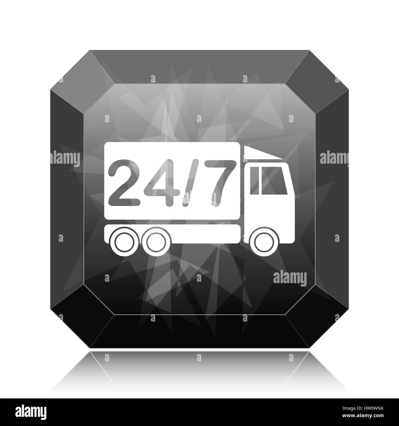 24 7 consegna icona carrello, sito web nero pulsante su sfondo bianco. Foto Stock
