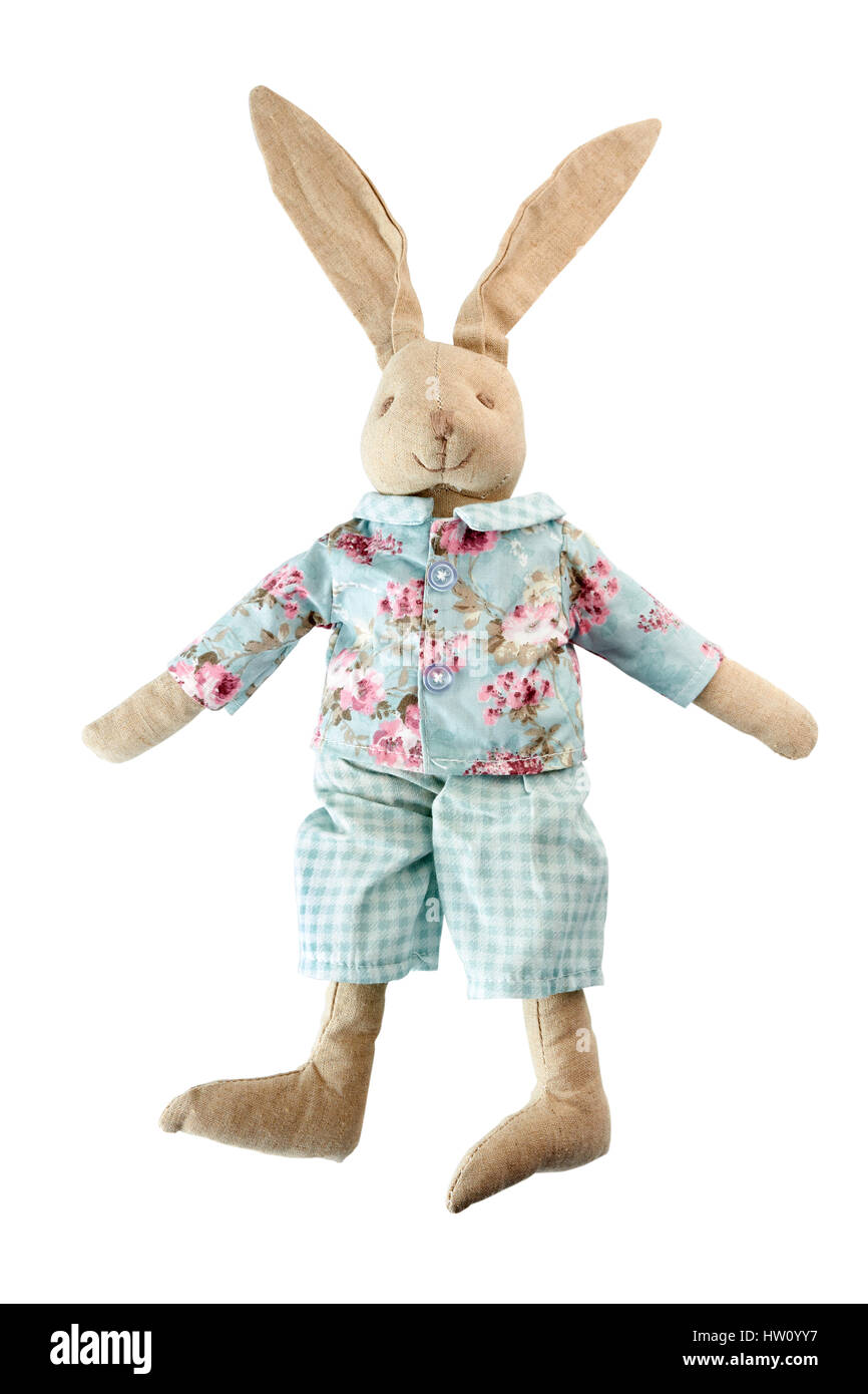 Soft bunny toy su bianco Foto Stock