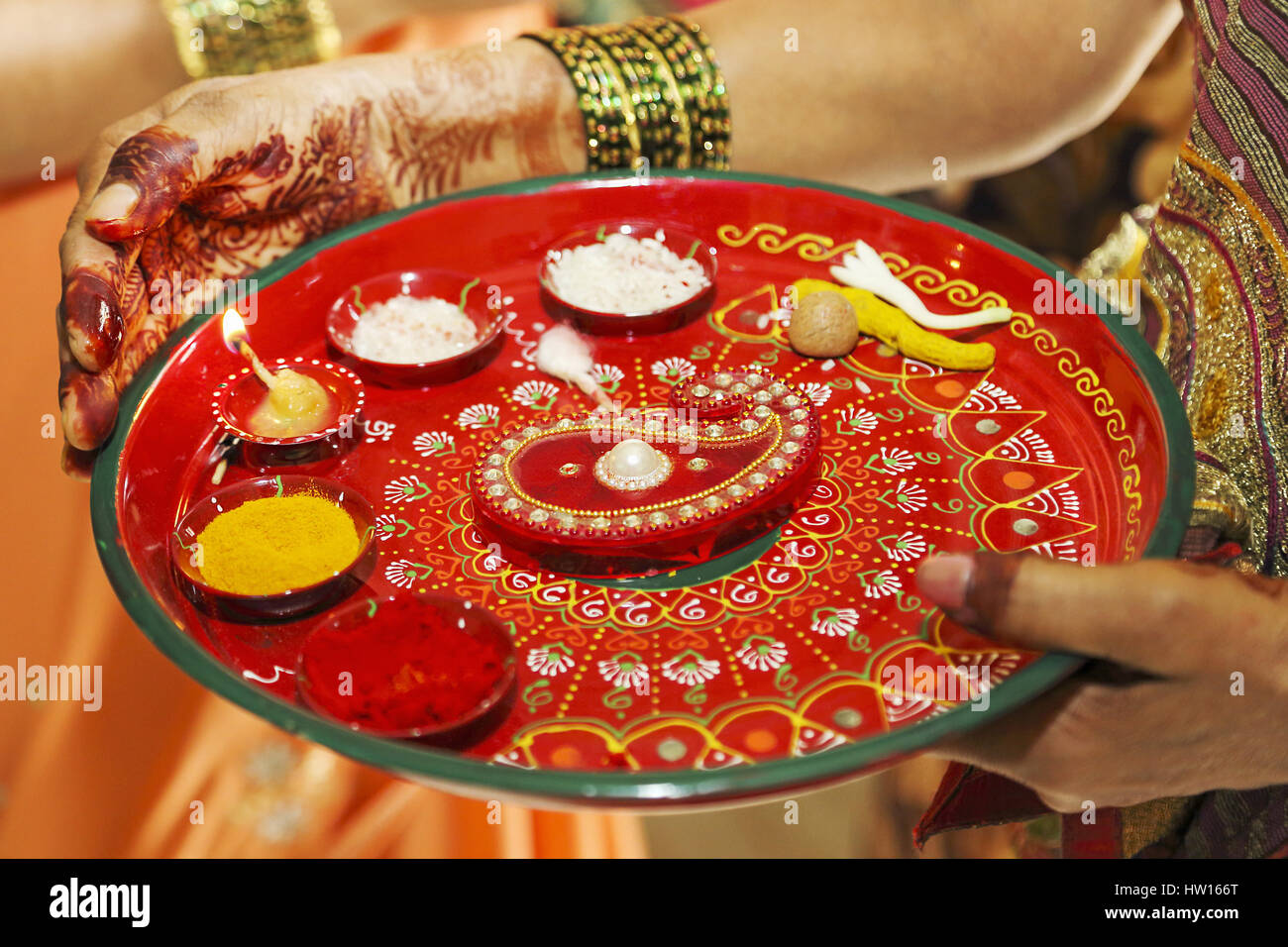 Aoukshan Thali per Kojagari Purnima Foto Stock