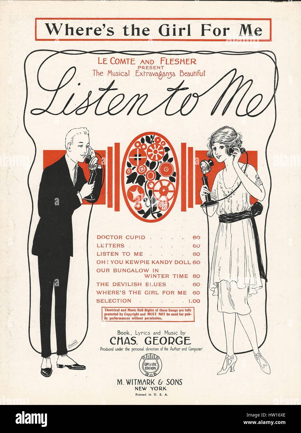 "Ascoltare Me' 1922 Foglio musicale coperchio di musica Foto Stock