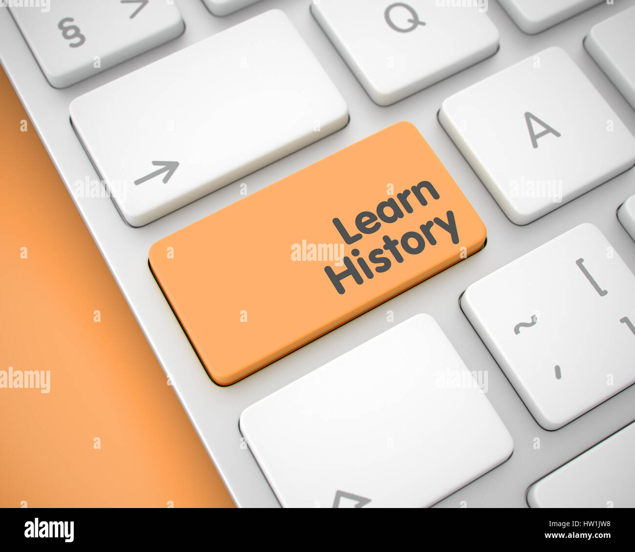 Imparare la storia - Testo su Orange Tastiera. 3D. Foto Stock