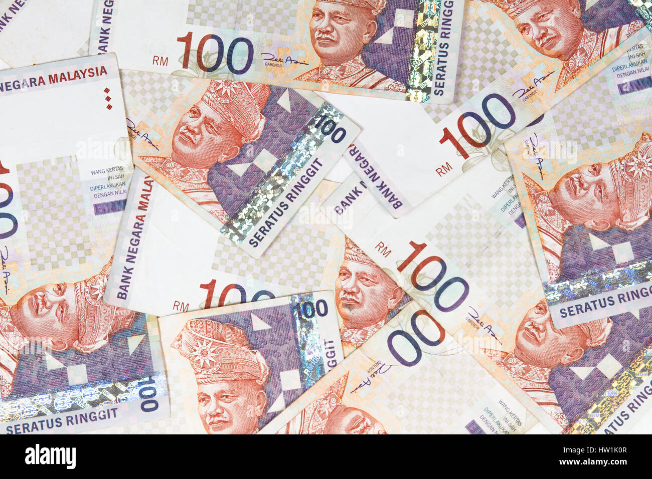 Close up di Ringgit della Malaysia le fatture in sfondo bianco Foto Stock