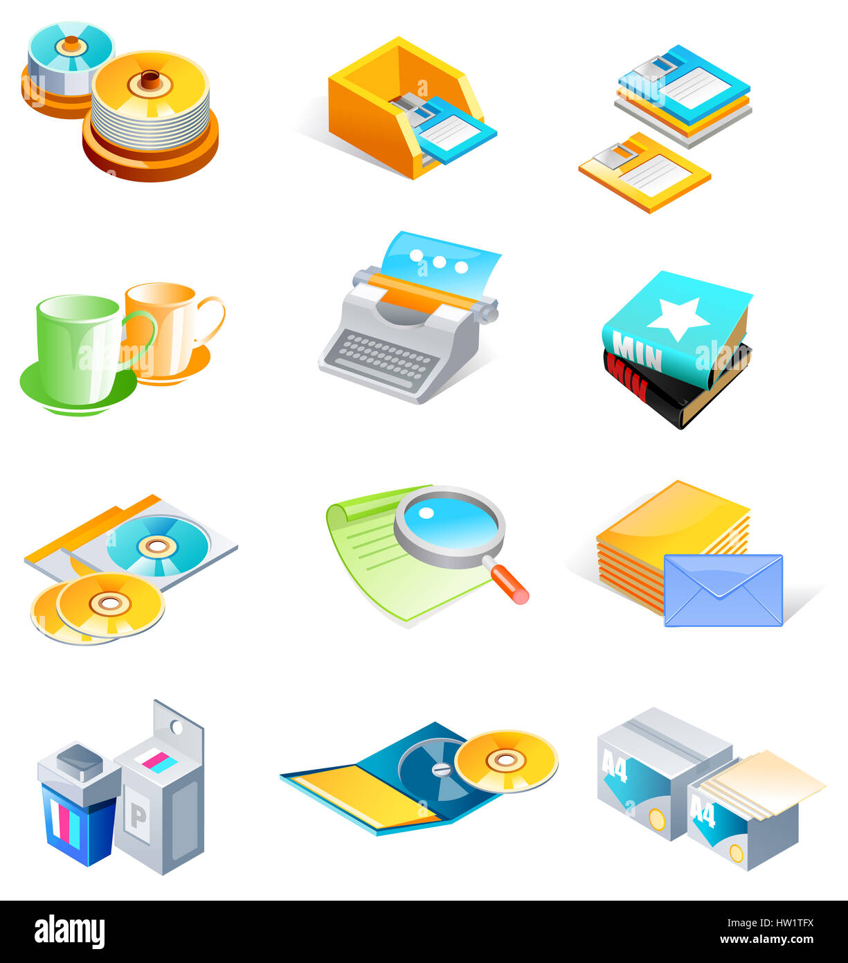 Batteria,prenota,cd,cd caso,cd-rom,clip art,clipart,colore,colore,immagine a colori,comunicazione,computer grafica,icona computer,cup,generati digitalmente immagine,busta, floppy disk,graphics,icona,idee,immagine,grande gruppo Foto Stock