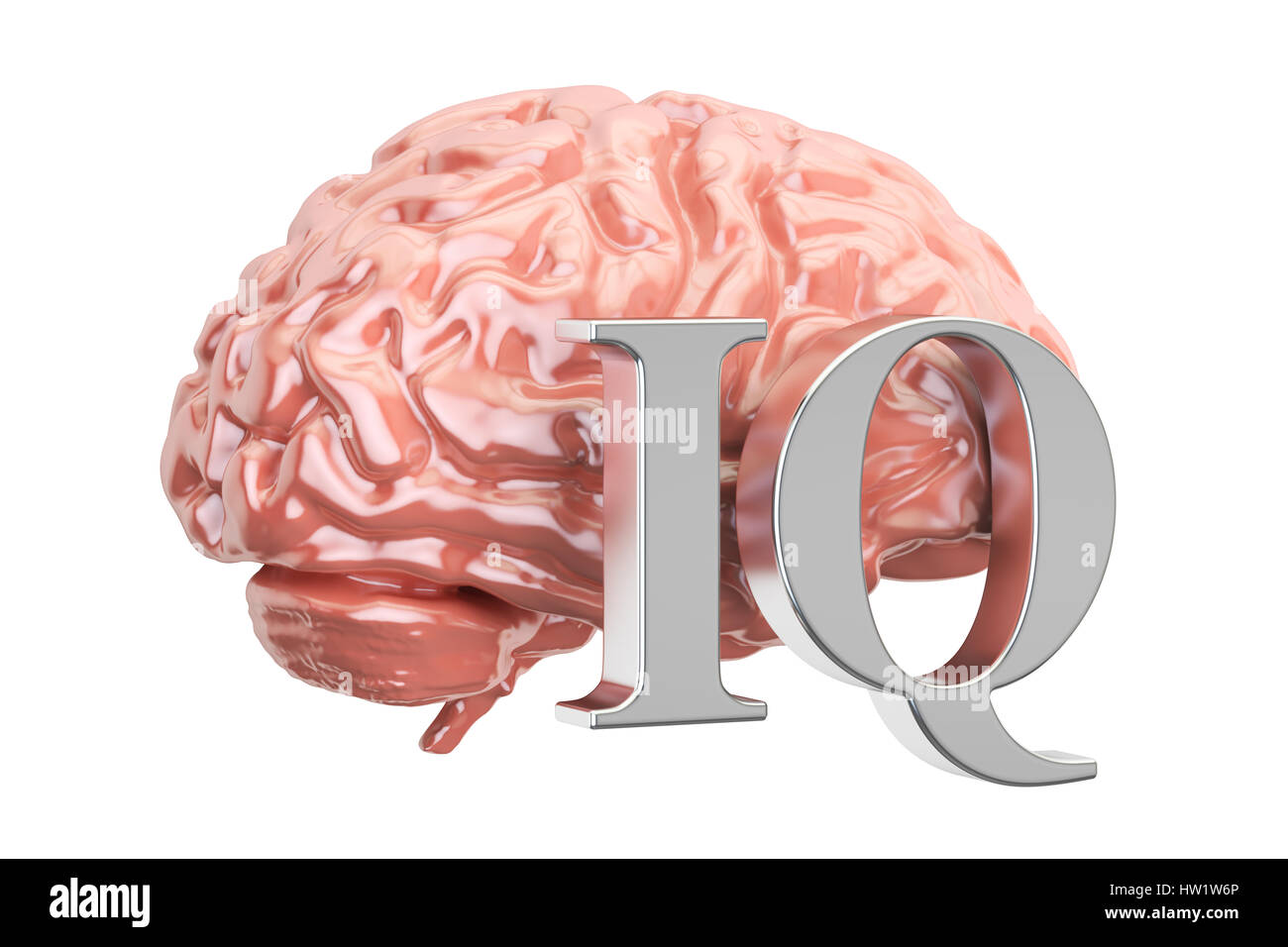Cervello umano e IQ testo, rendering 3D Foto Stock