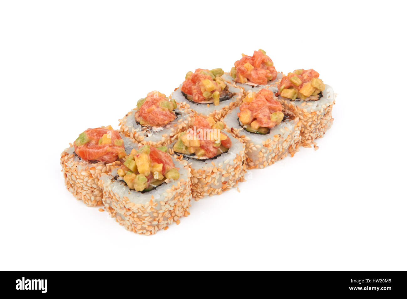 Giappone sushi set Rotolo isolato su bianco Foto Stock