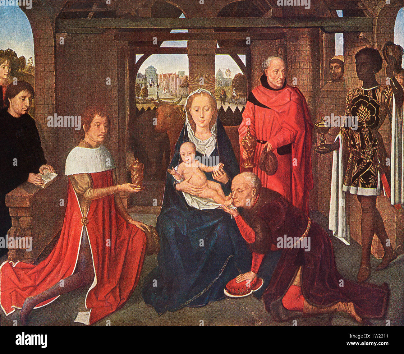 Il pannello centrale del trittico di Jan Floreins da Hans Memling, c. 1430/1440 - 1494. Adorazione dei Magi. Foto Stock