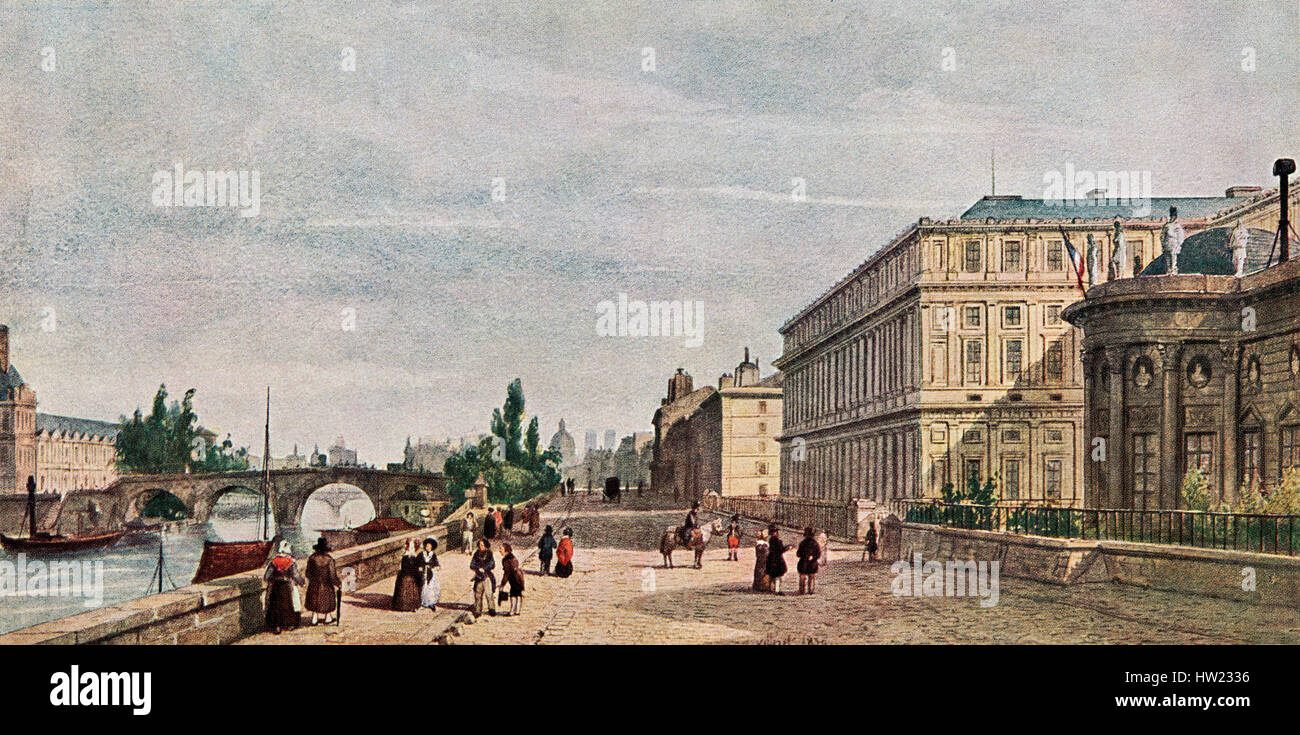 Le Palais de la Légion d'honneur e la Cour des comptes, Parigi, Francia nel XIX secolo. Dopo la pittura di François Villeret. Foto Stock