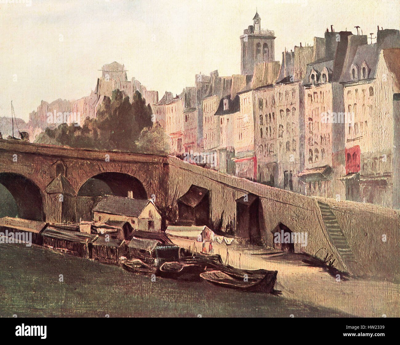 Le Pont Marie, Parigi, Francia nel XIX secolo, dopo il dipinto di Charles Francois Daubigny. Foto Stock