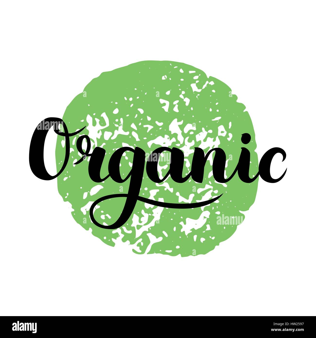 Spazzola organico lettering. Disegnata a mano parola biologica con cerchio verde. Etichetta modello di logo per i prodotti biologici, cibo sano e mercati. Illustrazione Vettoriale Illustrazione Vettoriale