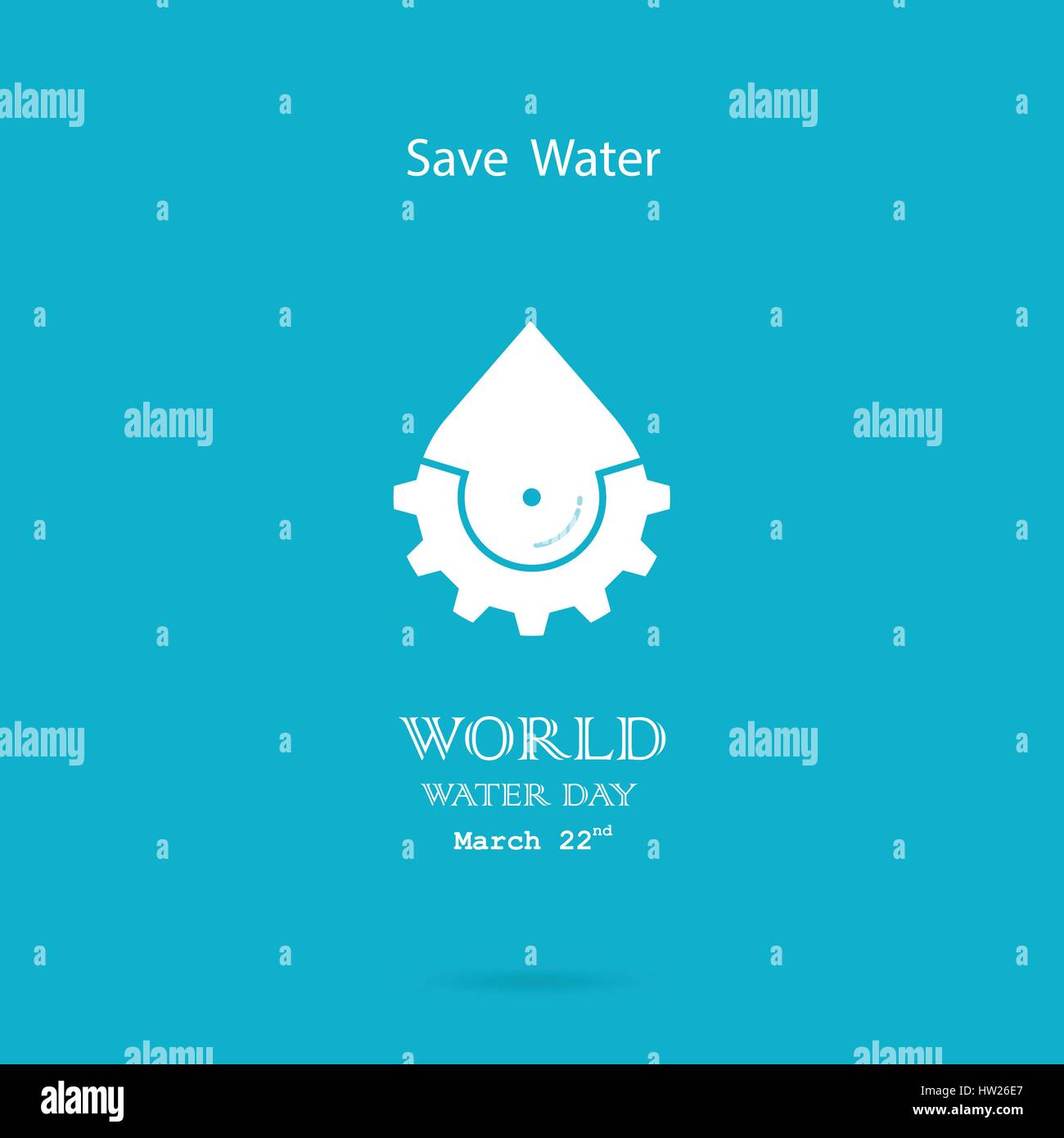 Goccia di acqua con cog icon vector logo design template.Giornata mondiale dell'acqua icon.Giornata mondiale dell'acqua idea campagna per il biglietto di auguri e di poster.illustrati del vettore Illustrazione Vettoriale