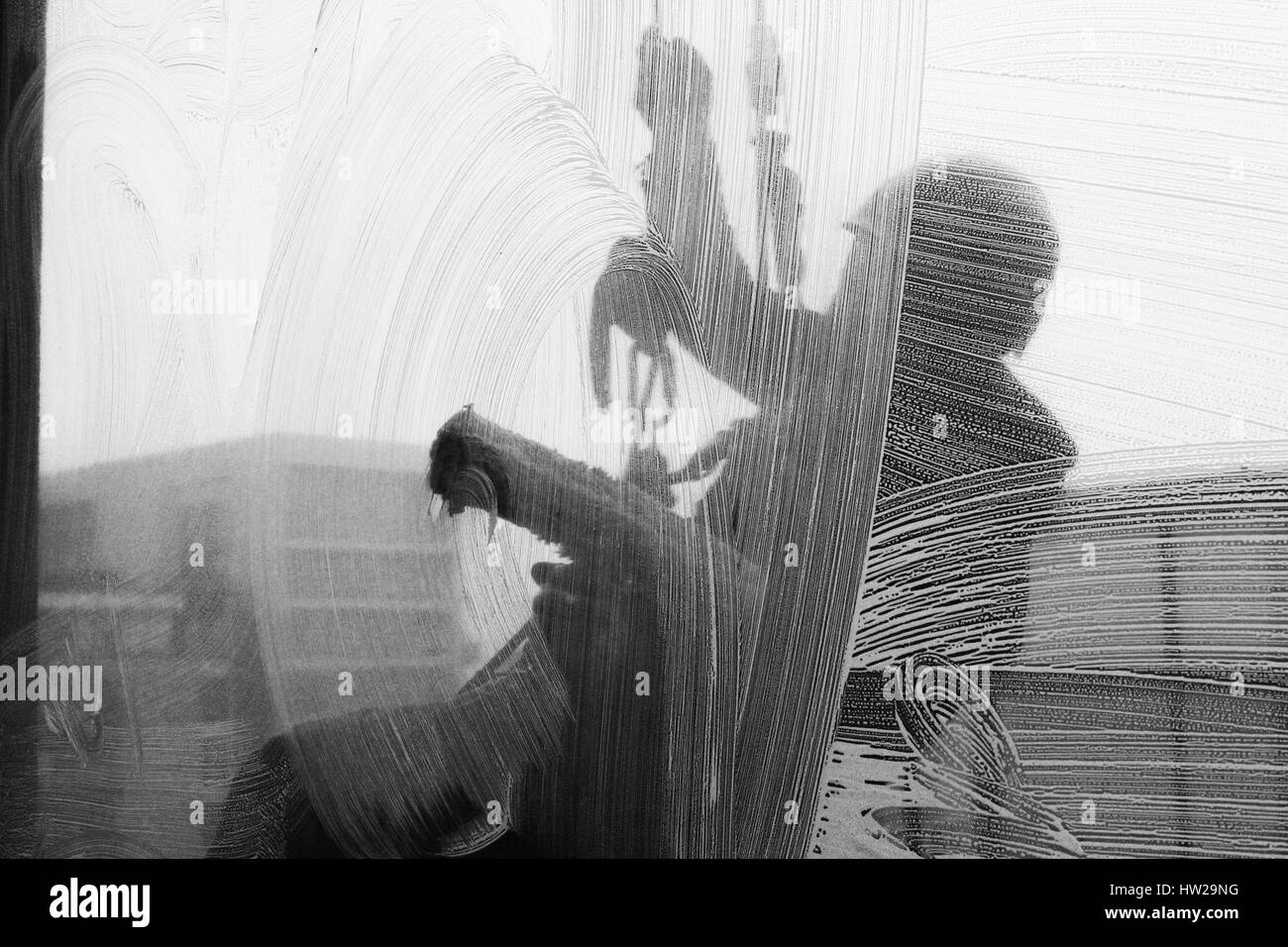 Fotografia documentaria della finestra di Cardiff Società di pulizia Foto Stock