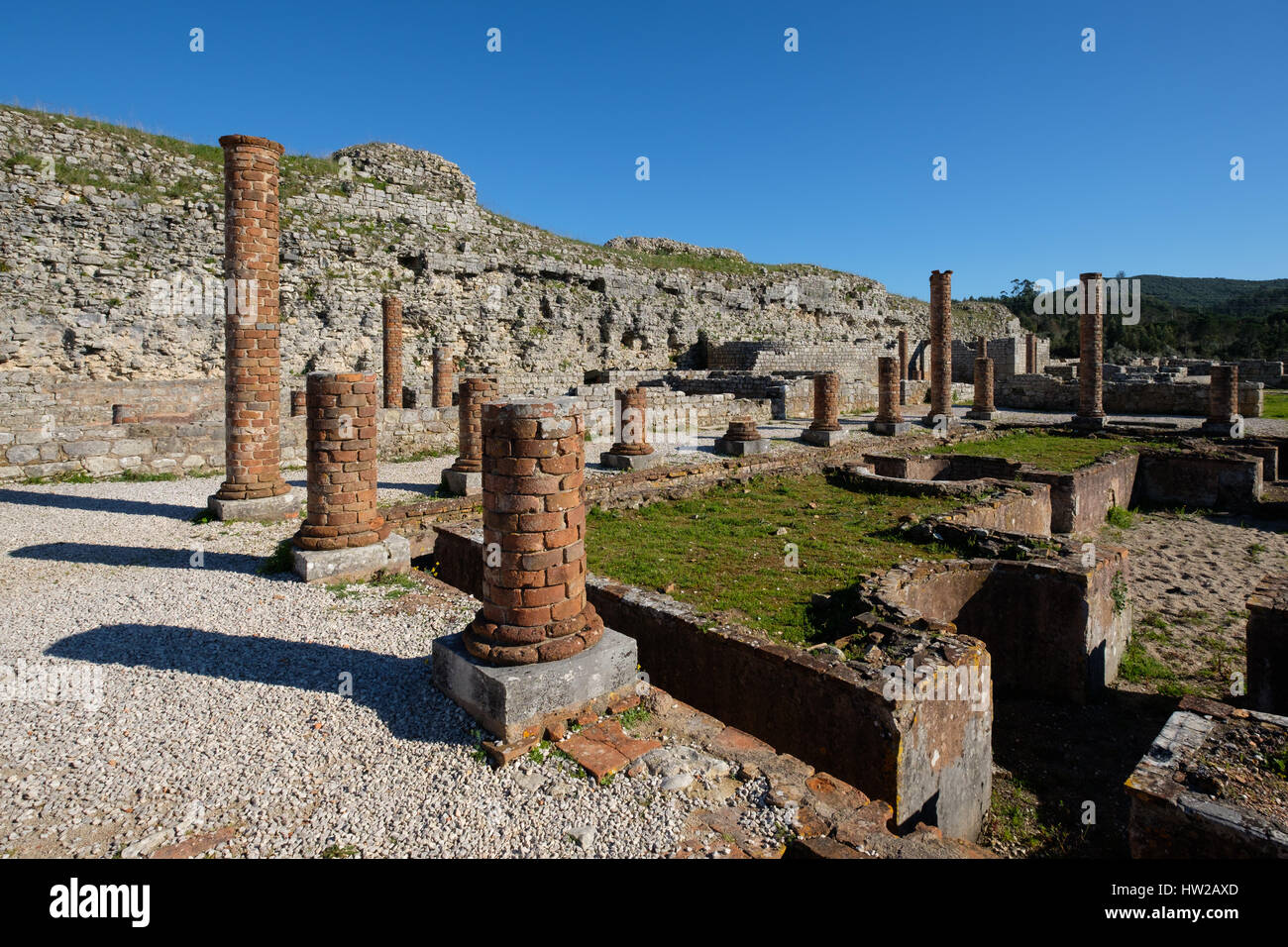 Peristilio all'insediamento romano le rovine di Conimbriga, Portogallo, Europa Foto Stock