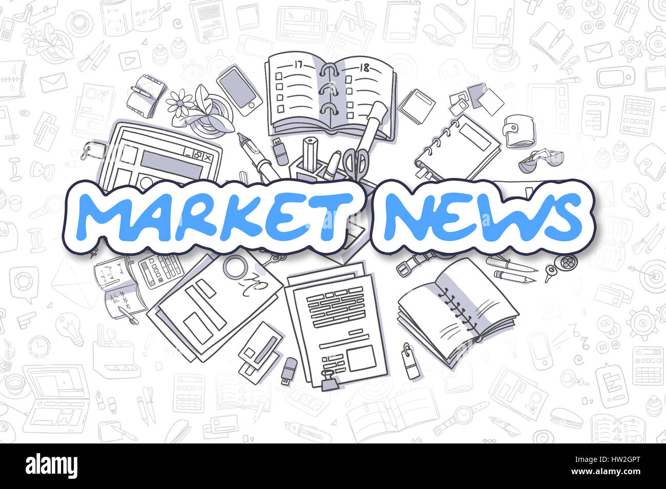 Notizie di mercato - Doodle Blue iscrizione. Il concetto di business. Foto Stock