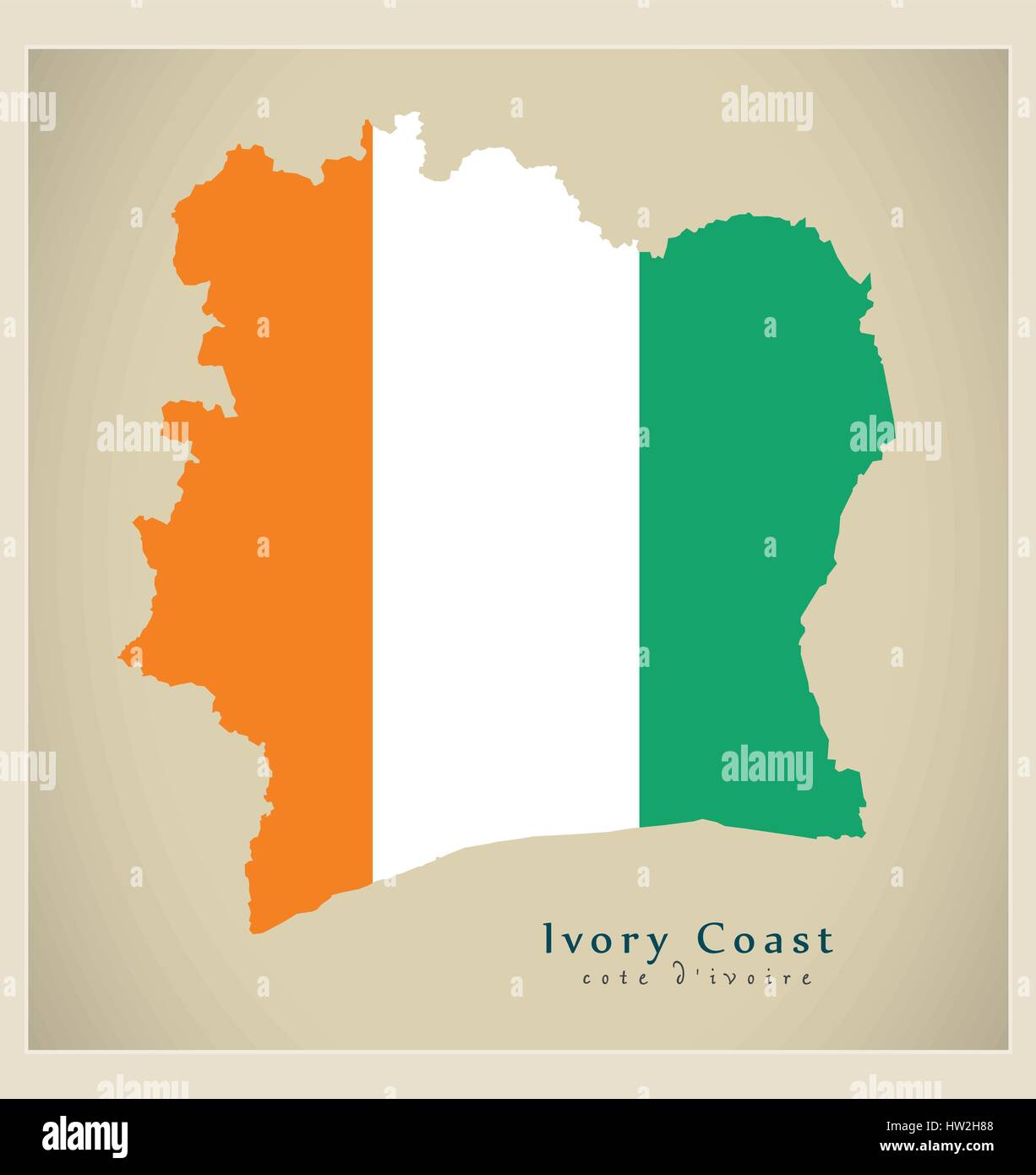 Mappa moderno - Bandiera della Costa d'Avorio ci colorati illustrazione silhouette Illustrazione Vettoriale