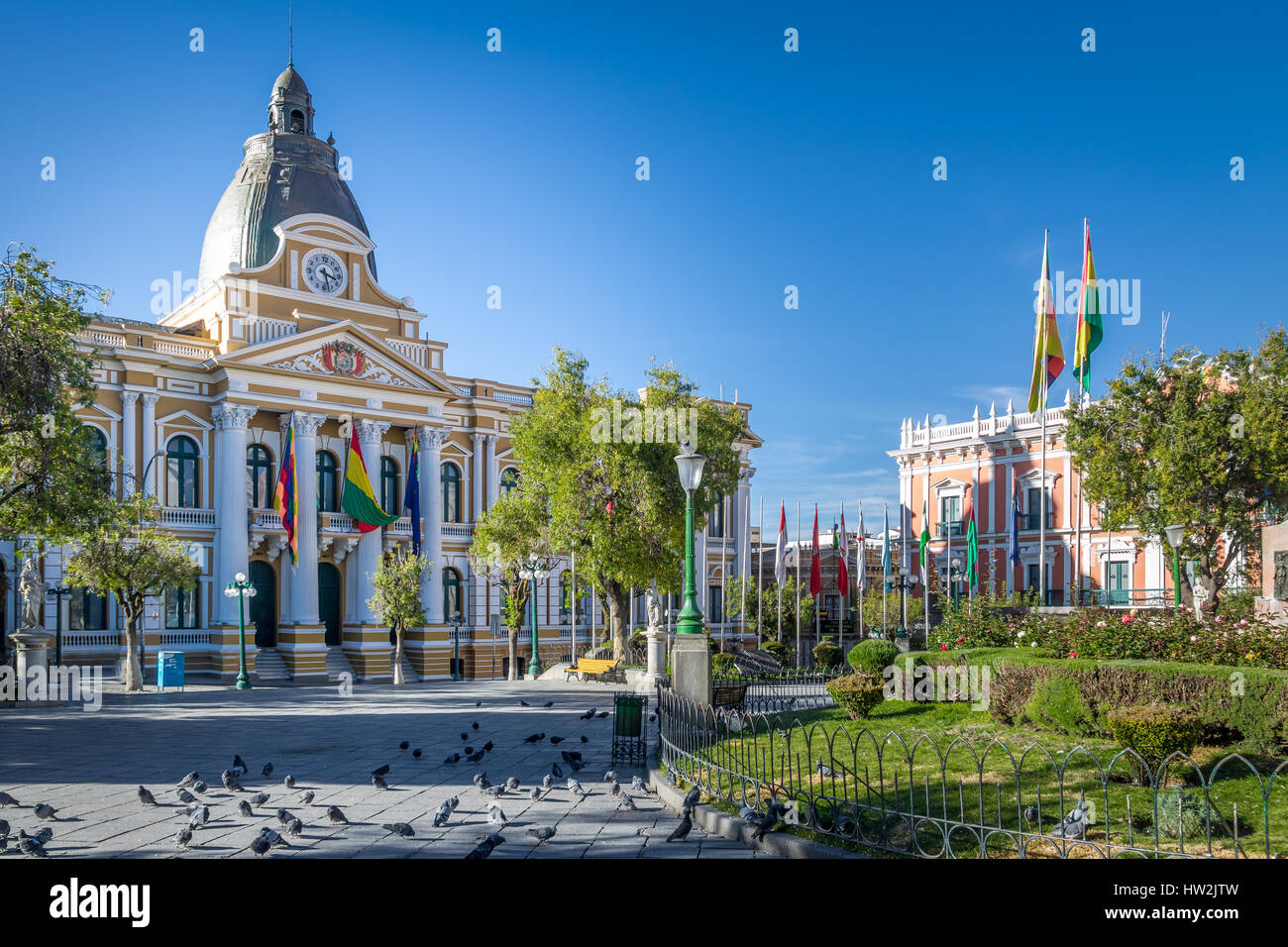 Plaza Murillo e Palazzo Boliviano di governo - La Paz in Bolivia Foto Stock