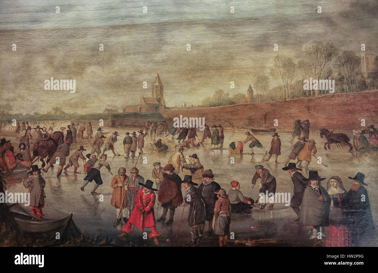 "IJsvreugde buiten de Hagenpoort te Kampen '-'divertimento sul ghiaccio al di fuori del Hagenpoort a Kampen' (circa 1650-1670) dal pittore olandese Hendrik Avercamp Foto Stock