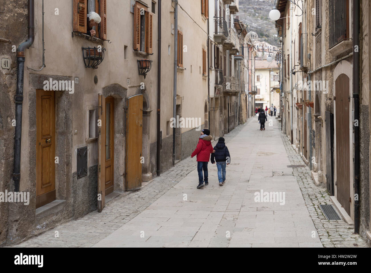 Le strade di Scanno, Abruzzo, Italia Foto Stock