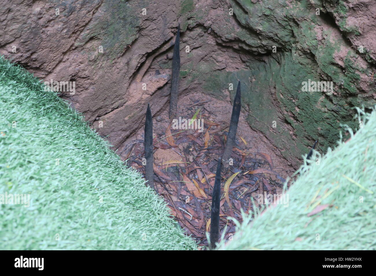 I tunnel di củ chi sono immensa rete di collegamento di gallerie sotterranee situate in củ chi distretto di Ho chi minh a Saigon, Vietnam Foto Stock