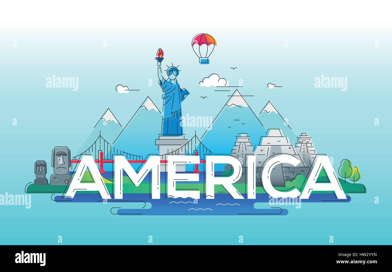 America - linea del vettore illustrazione di viaggio Illustrazione Vettoriale