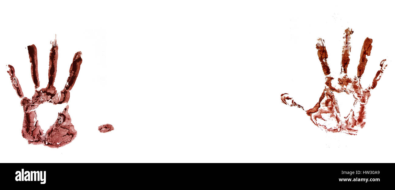 Le impronte digitali di sanguinosi palms Foto Stock