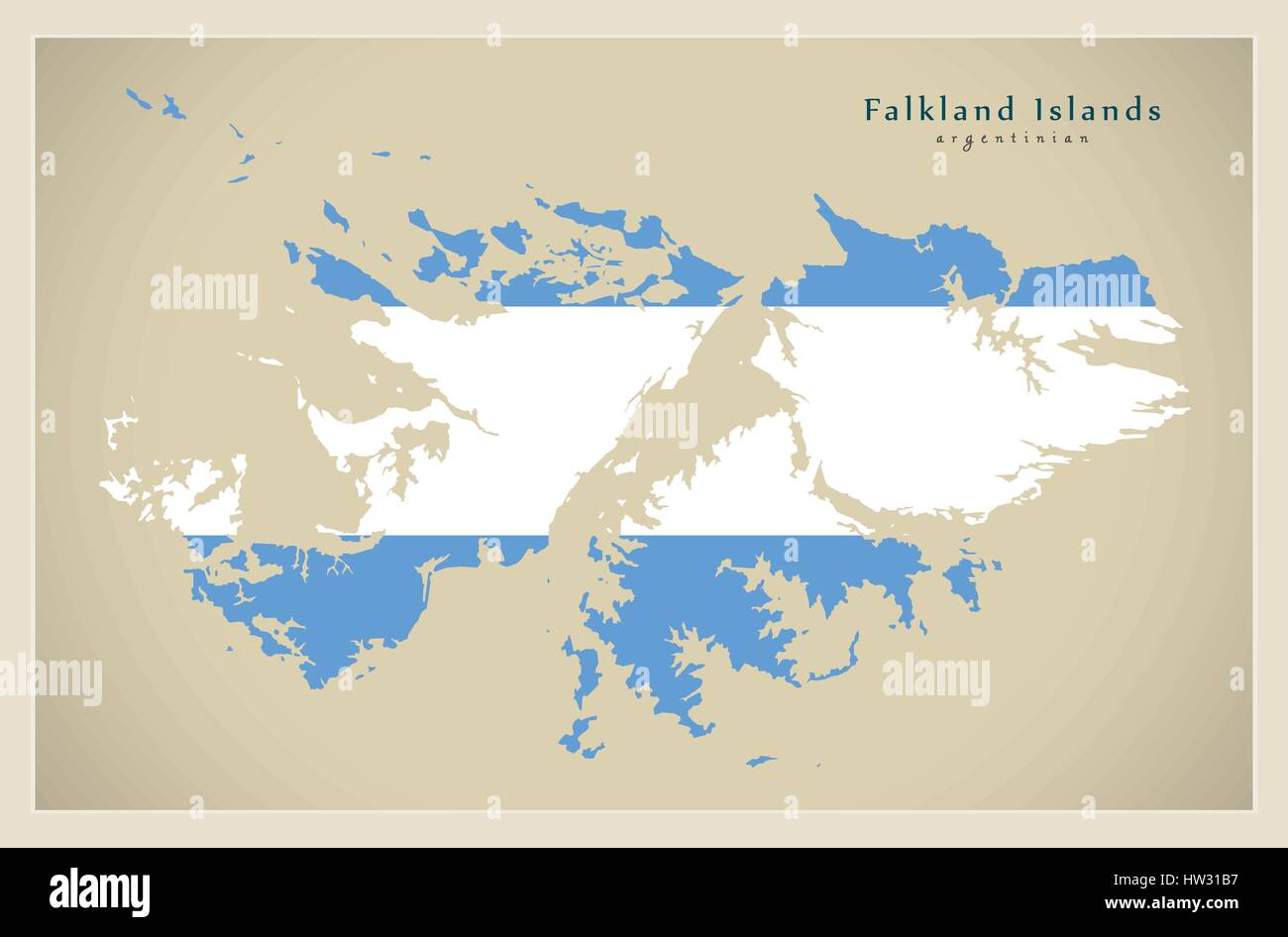 Mappa moderno - Isole Falkland con bandiera argentina FK Illustrazione Vettoriale