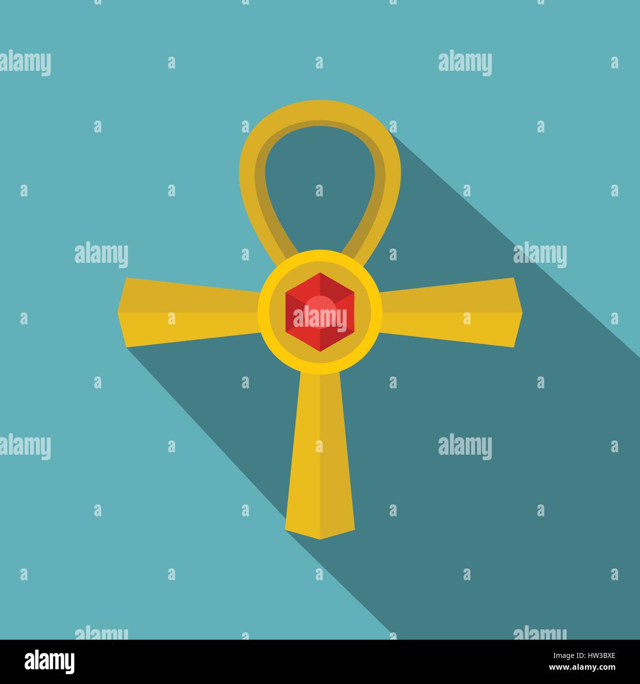 Golden Ankh icona di simbolo, Stile piatto Illustrazione Vettoriale