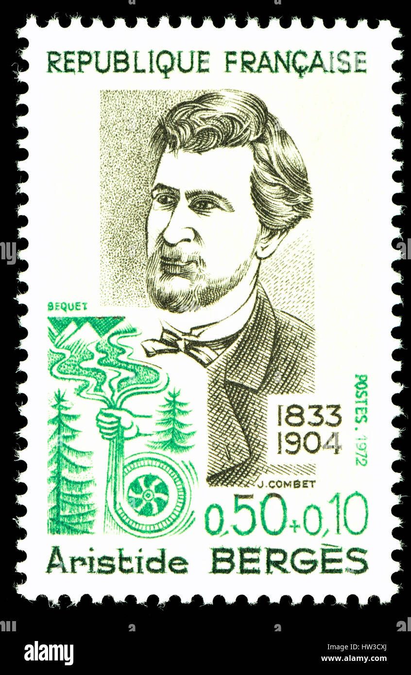 Il francese francobollo (1972) : Aristide Bergès, (1833 -1904), industriale e ingegnere idraulico Foto Stock